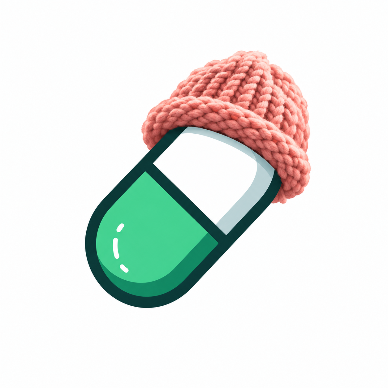 wifpill character with green capsule and pink knitted hat